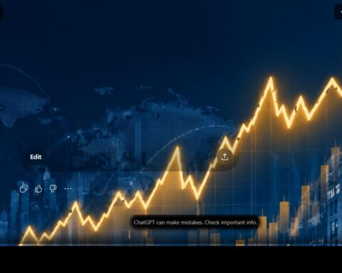 European stocks rise chart with Wall Street bull and European city skyline