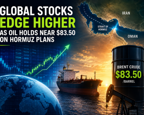Global stocks edge higher as oil holds near $83.50